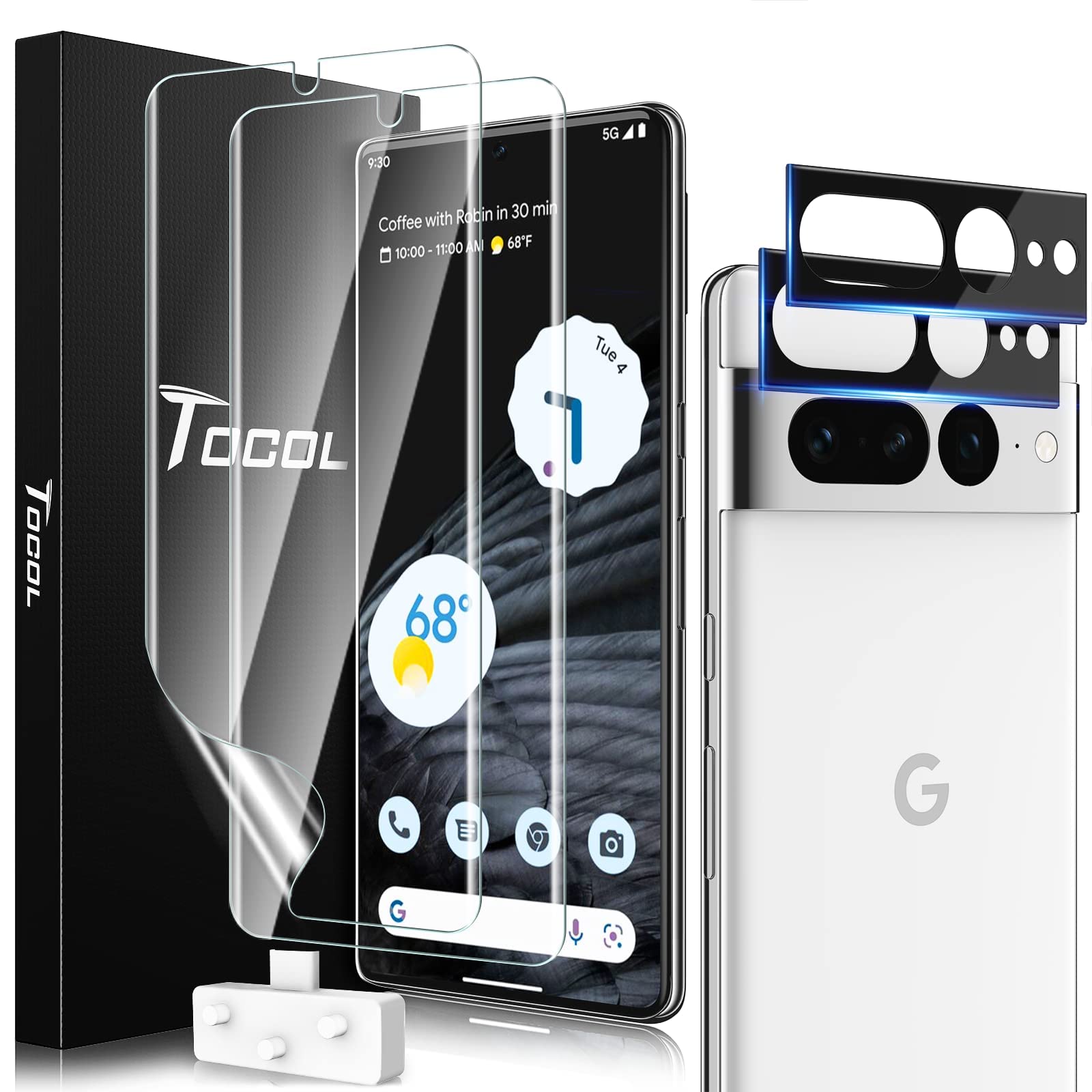 TOCOL 2+2 Pack Google Pixel 7 Pro Screen Protector - 2 Pack TPU Screen Protector & 2 Pack Tempered Glass Camera Lens Protector, Self-Healing, Anti-Scratch, Bubble-Free with Easy Installation Kit - Perfect for Daily Use, Travel, and Outdoor Activities