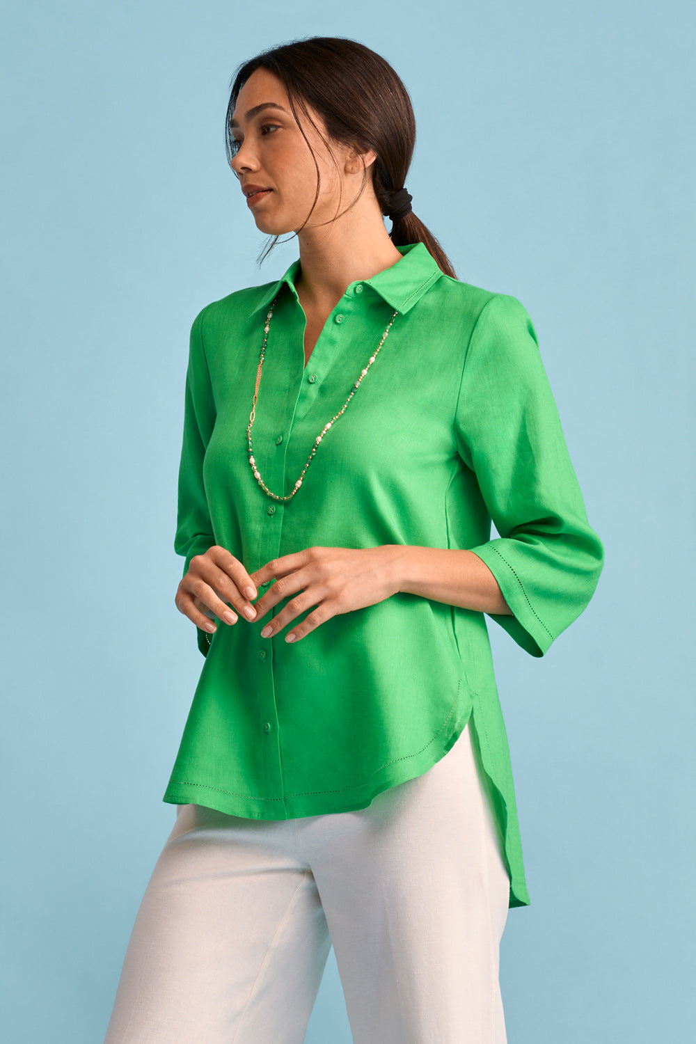 Premium French Linen Shirt for Men - Vibrant Green Breathable Summer Casual Shirt | Perfect for Beach Outings, Vacations & Outdoor Events