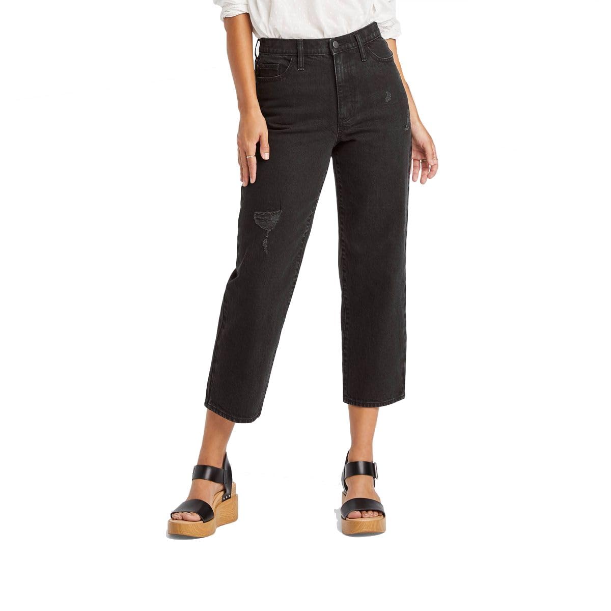 Universal Thread Women's High-Rise Vintage Straight Jeans - Black Size 0 Short | Comfortable Stretch Denim Pants for Casual Wear, Work & Everyday Outfits
