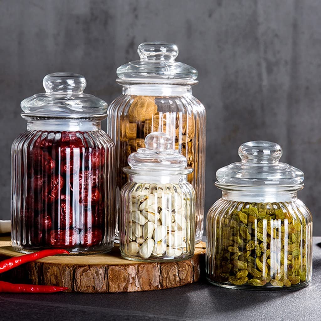 GANFANREN Airtight Glass Food Storage Jars with Lids - 16oz Honey Bottle, Pickle Jar, Kimchi Container, Wine Preserver - Kitchen & Pantry Organization for Spices, Dry Goods & Homemade Foods (Color: A) - Perfect for Meal Prep, Canning & Gift Giving