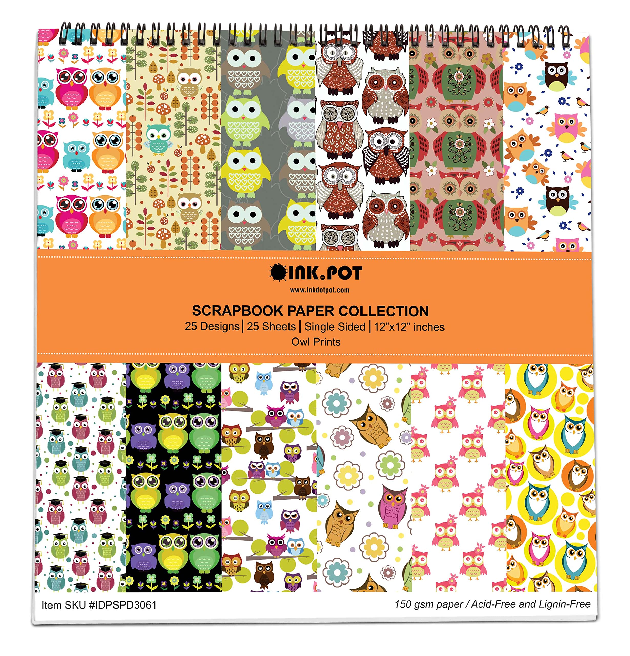 25-Pack Owl Print Scrapbook Paper Pad 12