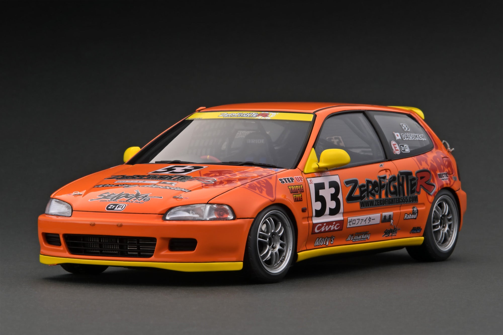 1:18 Scale Honda Civic EG6 ZERO FIGHTER Orange Diecast Model Car with B16A Engine - Collectible Display for Car Enthusiasts & Perfect Gift for Honda Fans