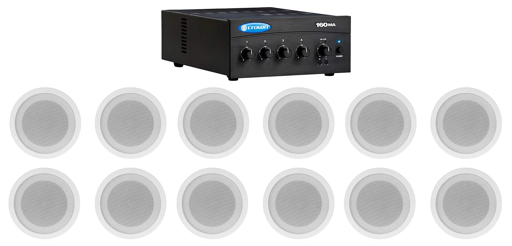Crown 160MA 60W 70V Commercial Mixer Amplifier with 4 Rockville CCL5T 5