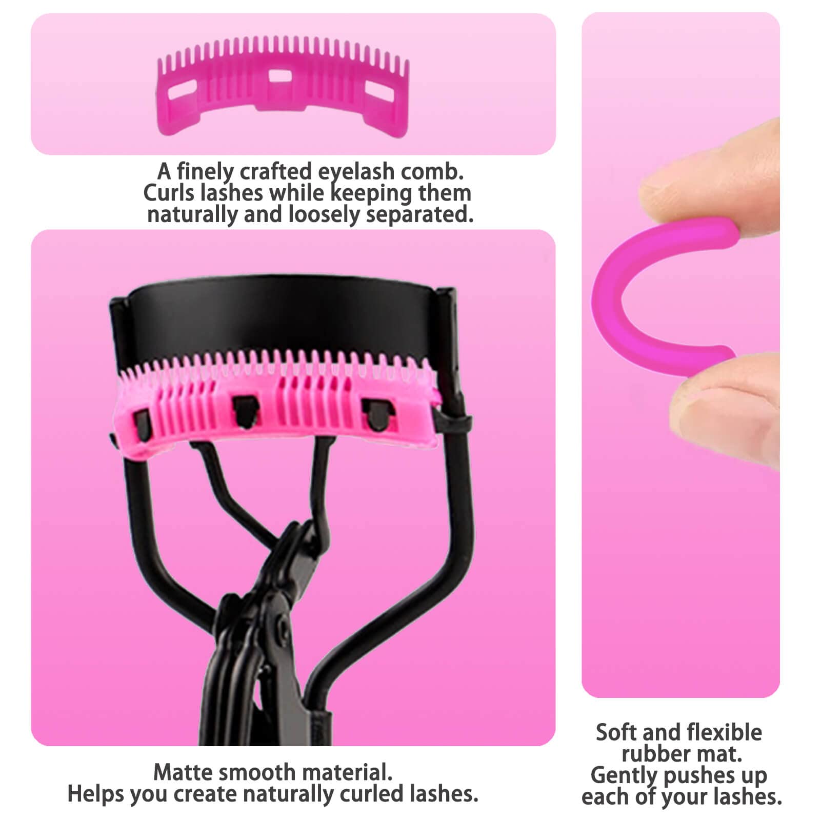 IMMER LIEBEN Eyelash Curler with Comb - Black & Purple Lash Curling Tool with 5 Replacement Pads & 3 Combs - 10 Second Curled & Lifted Lashes - Perfect for Daily Makeup, Special Occasions & Professional Salon Use