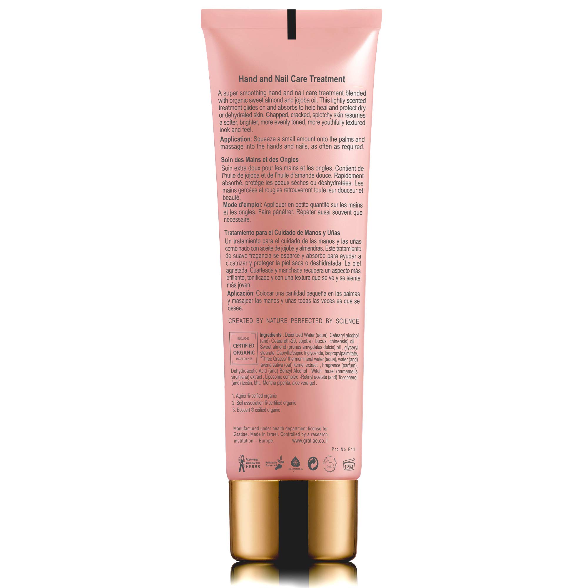 Gratiae Organicss Hand and Nail Care Treatment - 4.05 oz | Organic Moisturizing Cream for Dry Hands & Cuticles | Perfect for Daily Hydration & Salon-Quality Nail Care at Home