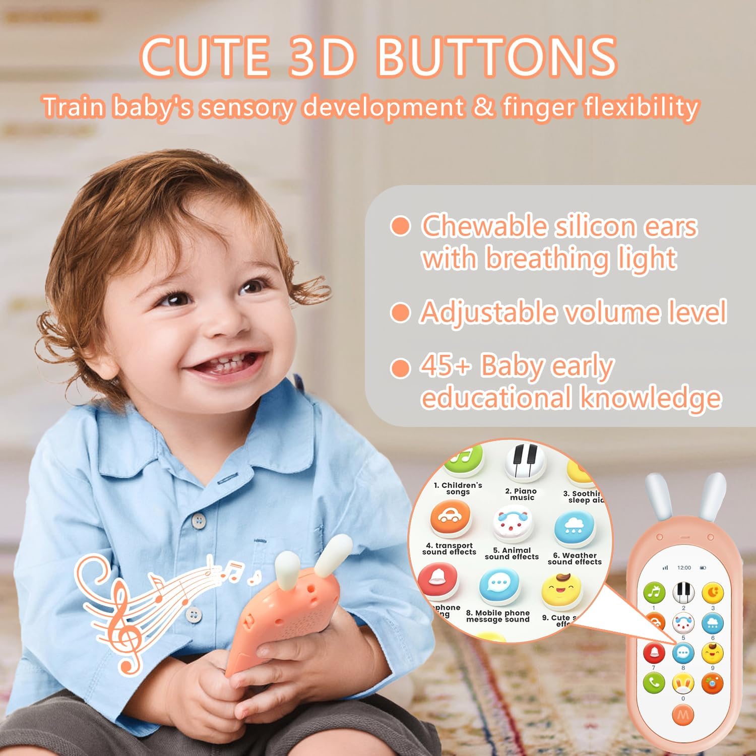 Richgv Baby Sensory Learning Toy - 12-in-1 Interactive Cell Phone with Lights & Sounds, Teething Toy for Infants 6-12 Months | Perfect 1st Birthday Gift for Girls | Early Learning & Soothing Playtime Essential