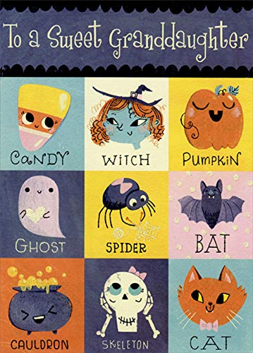 Designer Greetings 9-Panel Halloween Card Set - Candy, Witch, Pumpkin, Ghost & Spider Designs - Cute Halloween Greeting Card for Granddaughter - Perfect for Trick-or-Treating, Halloween Parties & Family Celebrations