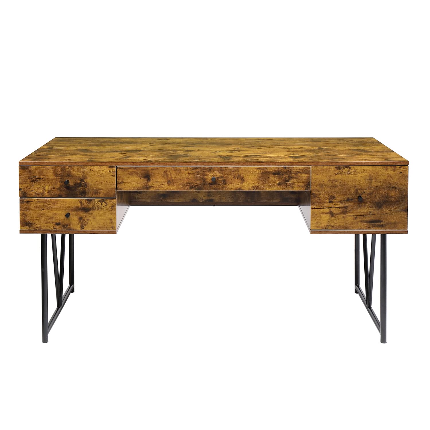 Retro Wood Chipboard Computer Desk with 4 Drawers - 63 x 28.7 x 30.5 Inches (160x73x77.5cm) - Home Office Workstation for Study, Writing & Gaming