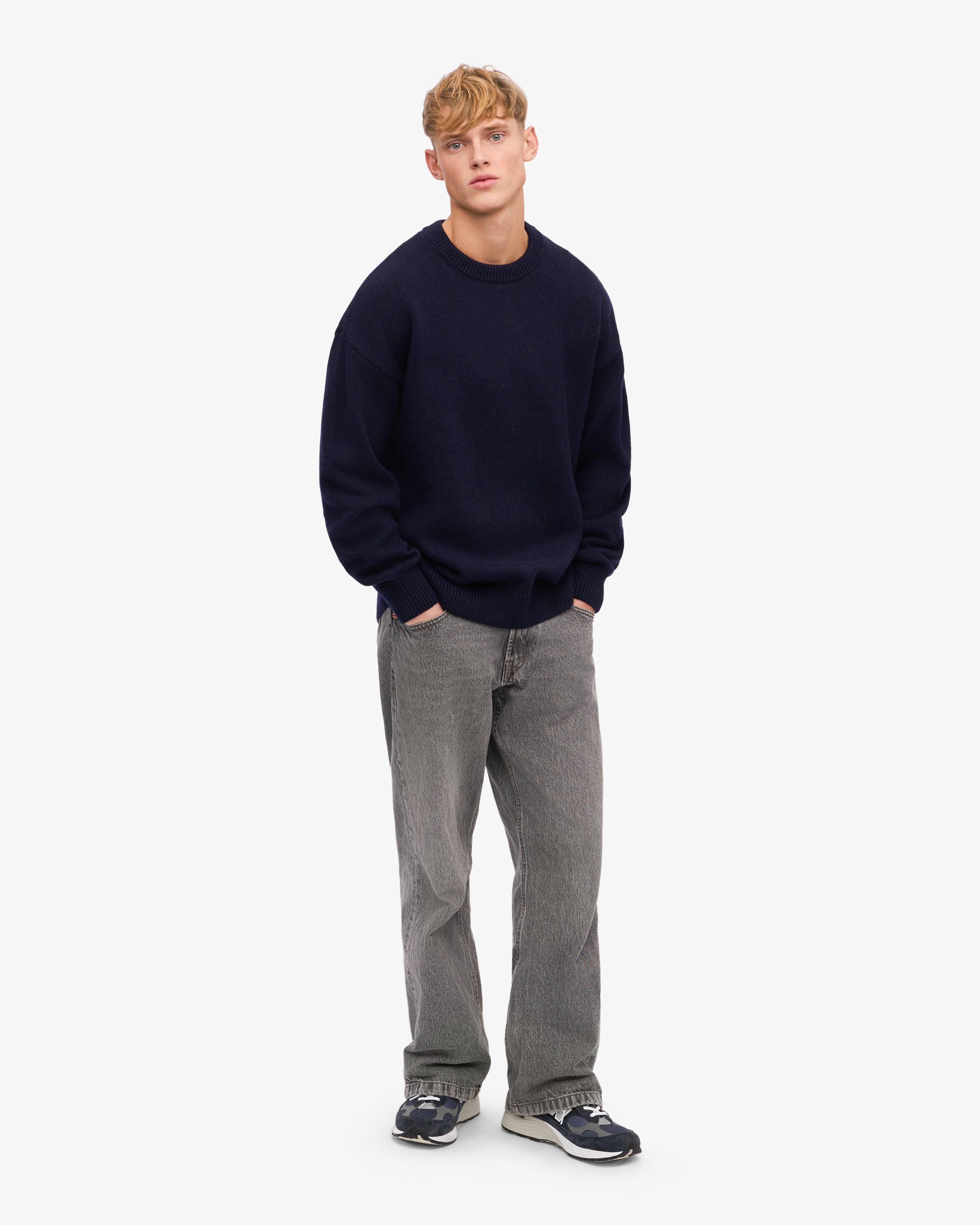 Premium Oversized Merino Wool Sweater for Women - Soft & Warm Navy Blue Crewneck Pullover - Perfect for Winter Layering, Casual Outfits & Cozy Home Wear