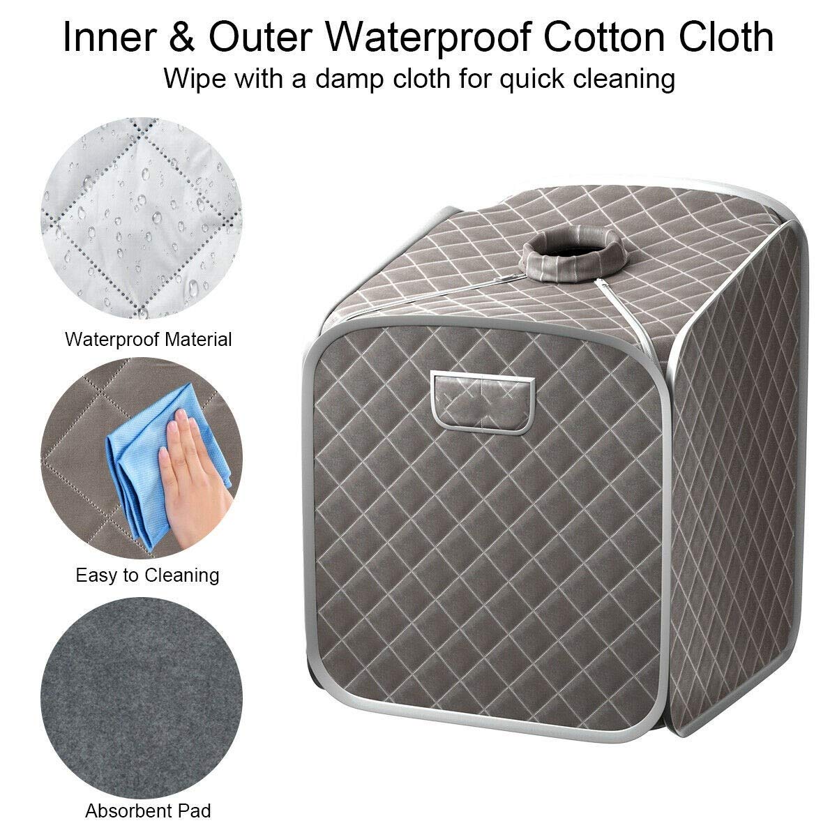 HPW Grey 2L Portable Folding Steam Sauna Spa Tent with Chair & Remote Control - 9 Adjustable Temperature Levels for Full Body Detox, Weight Loss & Relaxation - Perfect for Home Therapy, Foot Massage & Slimming Treatments