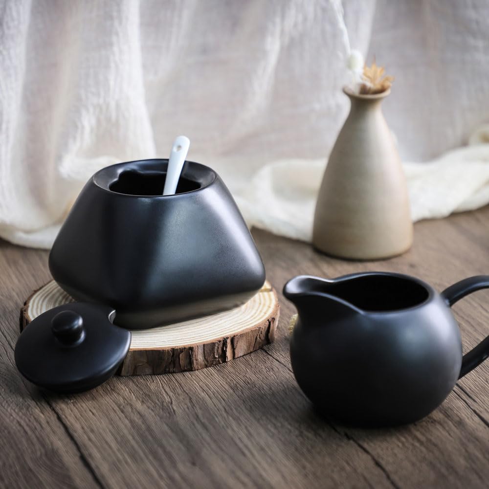 Matte Black Ceramic Creamer Pitcher with Handle - 8oz Small Coffee & Milk Creamer for Home, Cafe, and Office Use - Perfect for Pouring Coffee, Tea, and Milk