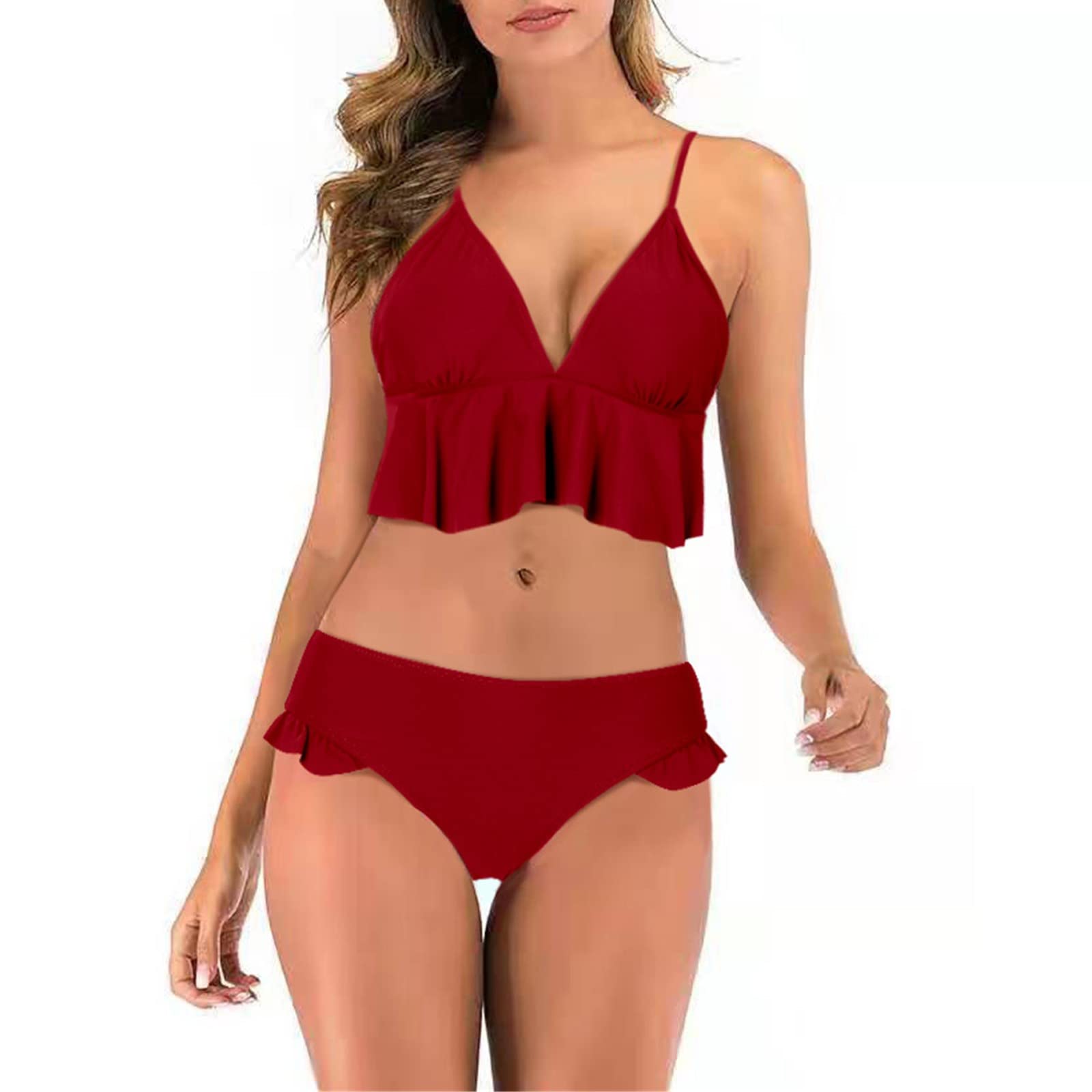NBXNZWF Women's Backless Bikini Set - Cheeky Wrap Ruffle Swimsuit with Halter Neck & Bandeau Molded Cups | Retro Beachwear for Pool, Vacation & Summer Travel