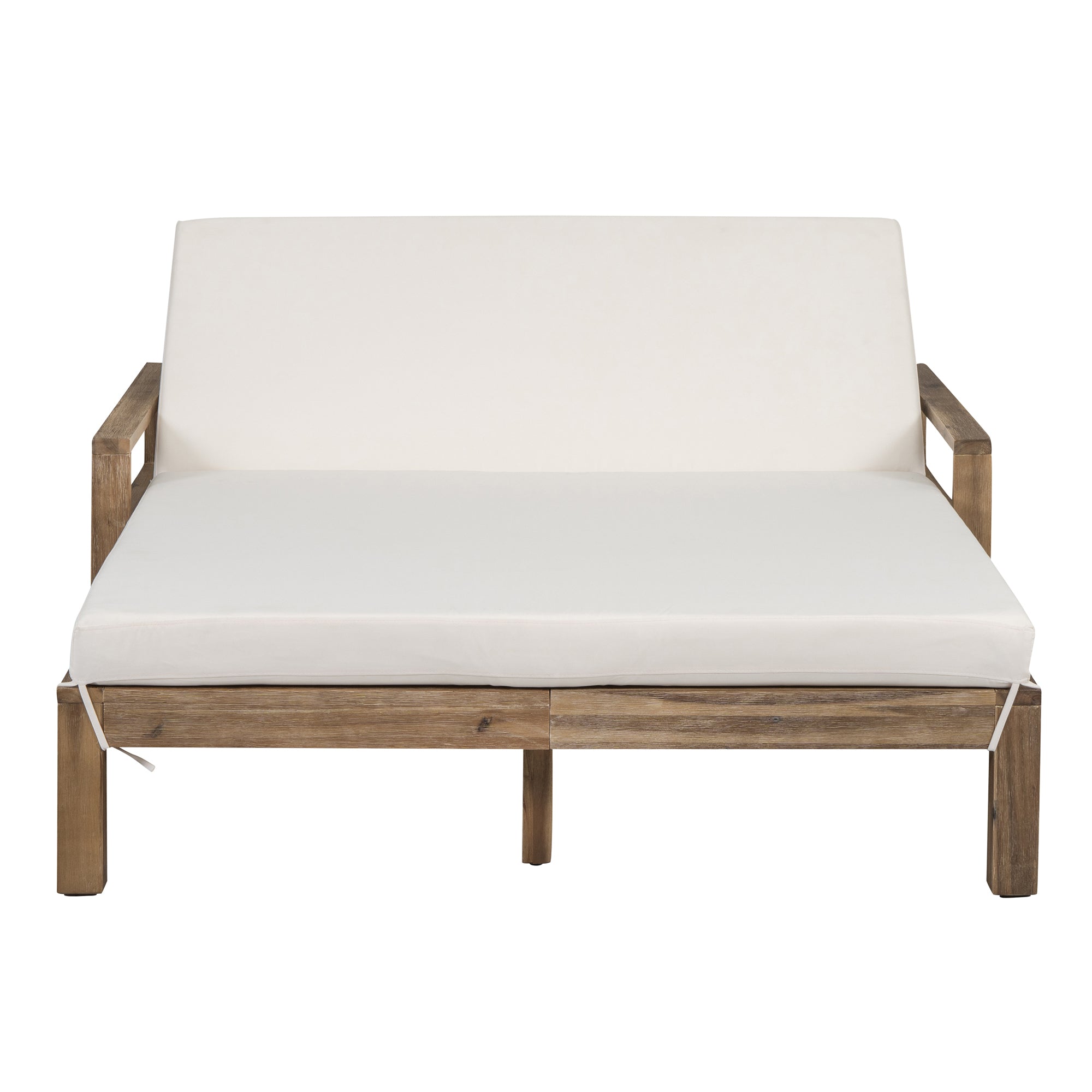 Farmhouse Style Wooden Outdoor Sunbed - 2 Person Daybed for Poolside, Garden & Backyard Relaxation | Weather-Resistant Beige Finish | Perfect for Lounging, Sunbathing & Outdoor Entertaining