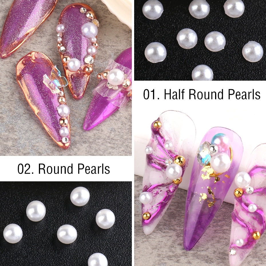 White Pearls Nail Art Decoration Wheels - DIY Manicure Rhinestone Wheel for Nail Salon & Home Use - Perfect for Wedding, Party, and Special Occasion Nail Designs