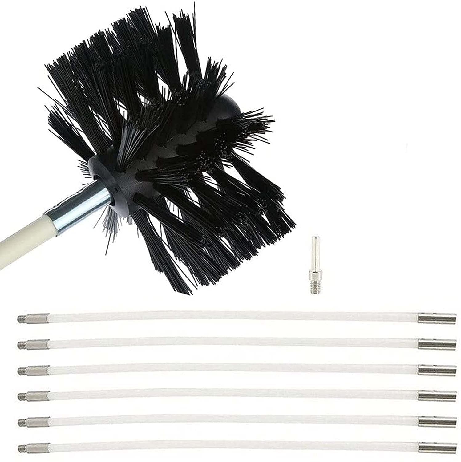 Chimney Sweep Kit with Flexible Rods - Fireplace & Dryer Vent Cleaning Brush Set - 410mm Rotary Lint Remover (6 Rods) - Perfect for Home Fireplace Maintenance & Dryer Vent Cleaning