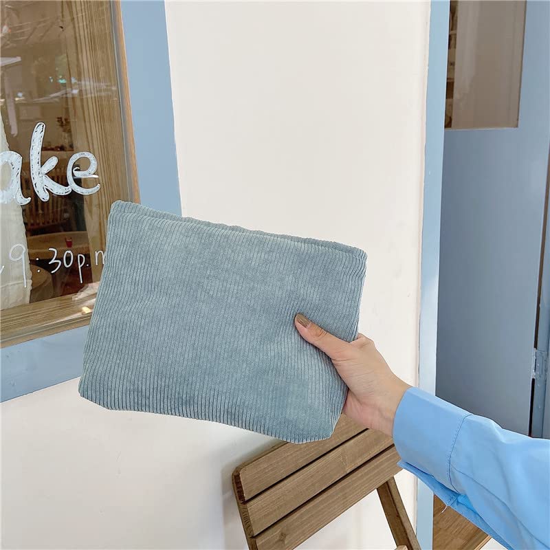 PAZIMIIK Large Corduroy Makeup Bag with Zipper - Travel Cosmetic Organizer for Women, Makeup Pouch for Purse & Brush Storage (Blue) - Perfect for Travel, Gym, and Everyday Use