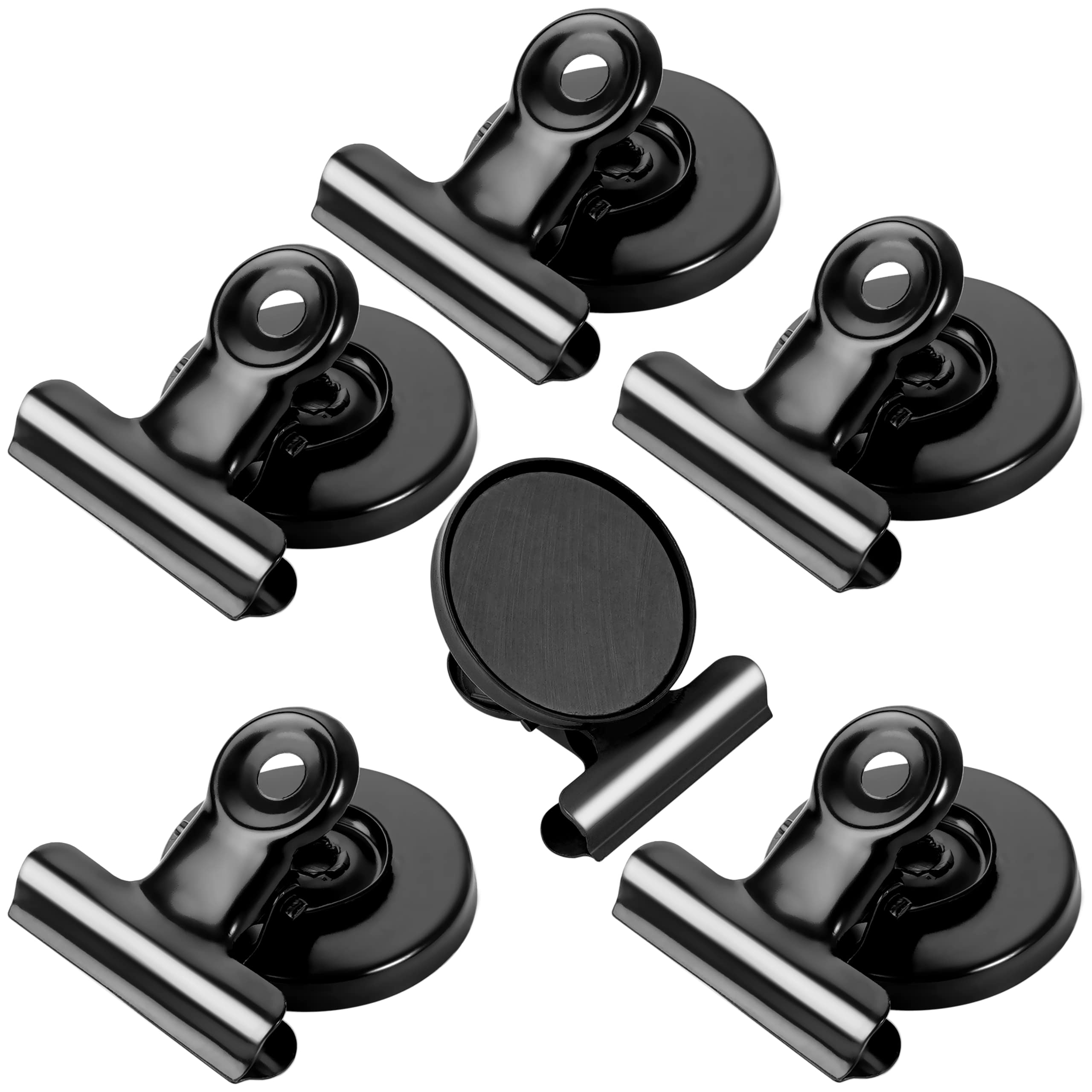 VNDUEEY 6 Pack Black Refrigerator Magnets - Strong Magnetic Clips for Fridge, Whiteboard & Office Use - Perfect for Shopping Lists, Notes & Photos Display