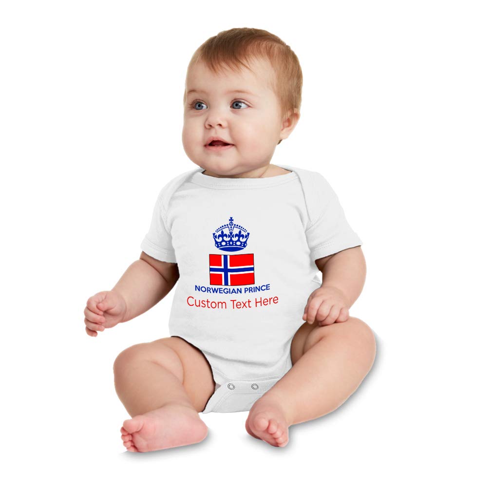Custom Personalized Baby Bodysuit - Norwegian Prince Crown Design - Funny Cotton Onesie for Boys & Girls - White 6 Months - Perfect for Birthdays, Christenings & Family Photos