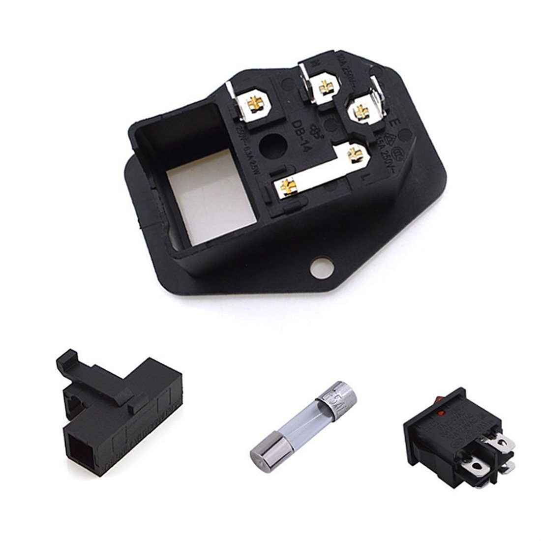 Oiyagai 4 Pcs IEC320 C14 Inlet Module Connector with Fuse Switch - Male Power Socket AC 250V 10A with Red Indicator Light - Perfect for Computer Power Supplies, Servers & Audio Equipment