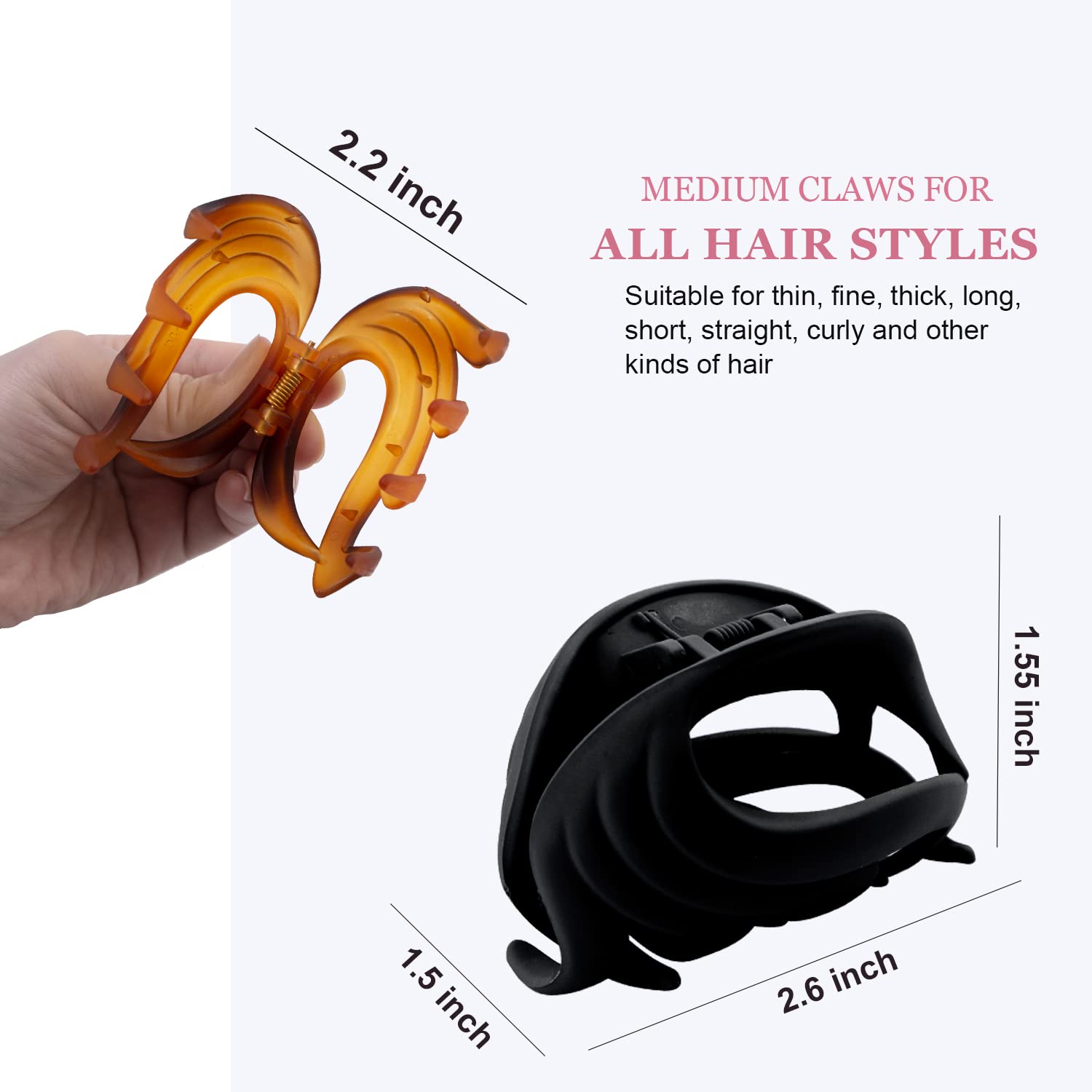 Non-Slip Matte Flower Claw Clips for Thin to Medium Hair - 2.6 Inch Strong Grip Hair Clips for Women, Girls & Kids (Black, Brown) - Perfect for School, Work, Travel & Everyday Styling - Gift Box Included