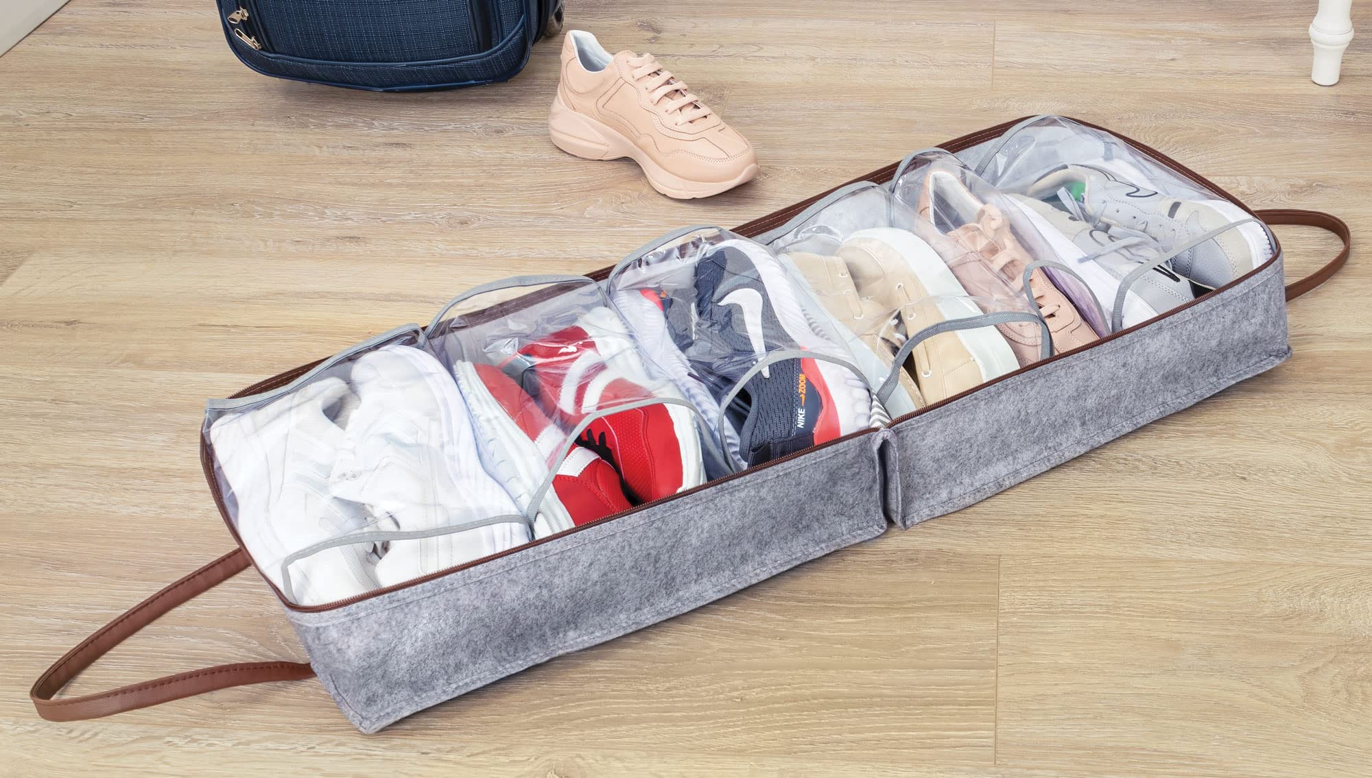 6 Pairs Dark Gray Felt Shoe Storage Bags for Travel - Luggage Organizer & Shoe Protector - Perfect for Packing Shoes in Suitcases, Gym Bags & Closet Organization