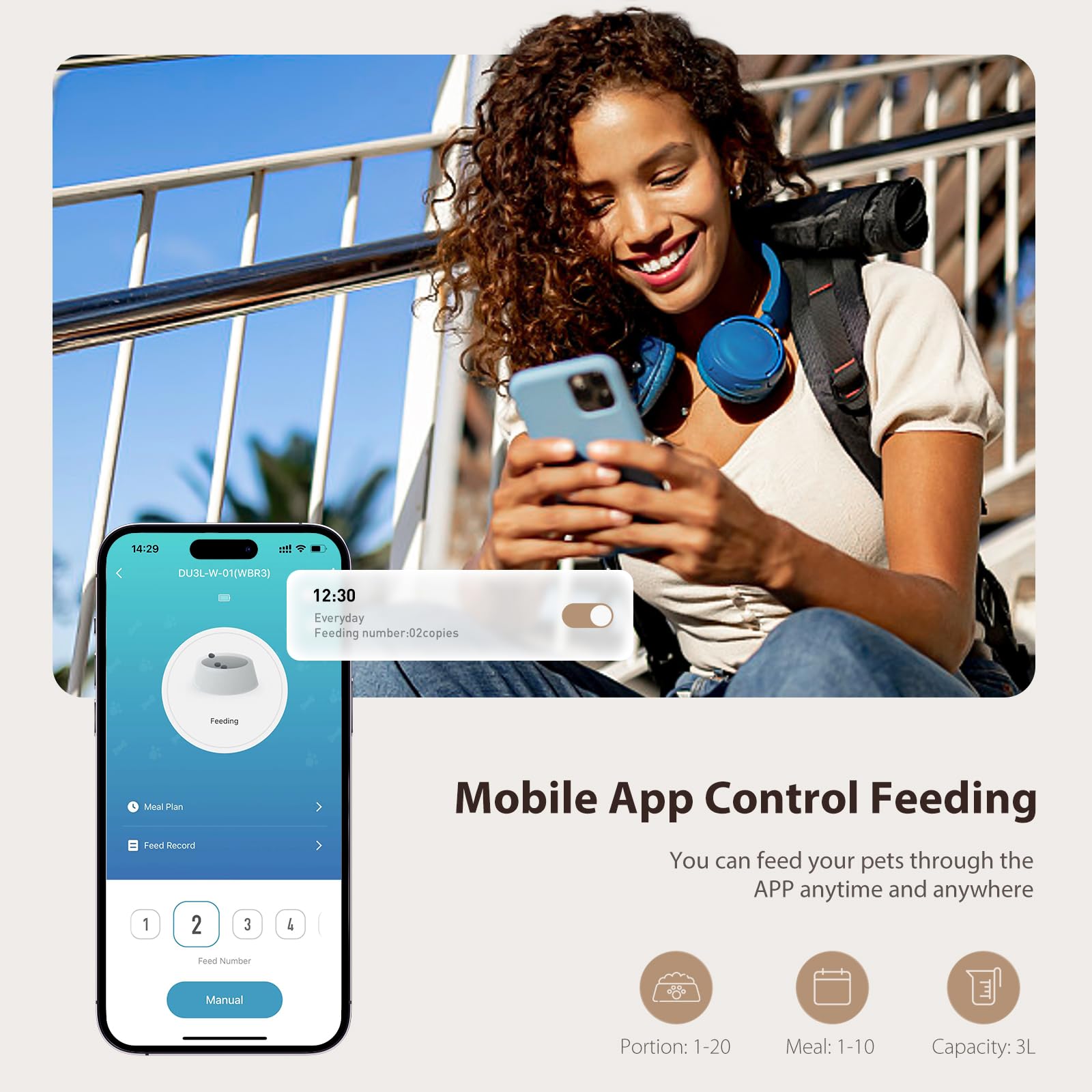 Automatic Cat Food Dispenser with WiFi & App Control - Programmable Pet Feeder for Dry Food, Dual Power Supply, Slow Feeder for Cats & Small Dogs - Perfect for Busy Pet Owners & Multi-Pet Households