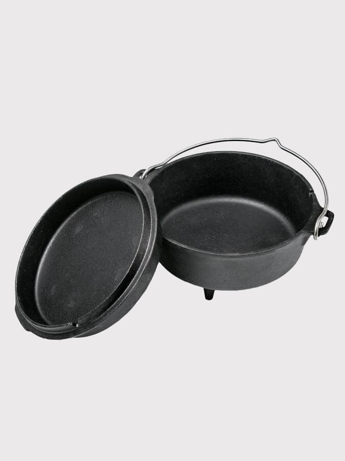 Petromax Dutch Oven Cast Iron Cookware - 6 Quart Enameled Camping & Outdoor Cooking Pot for Baking, Stewing & Braising - Perfect for Campfires, Backpacking & Home Kitchen Use