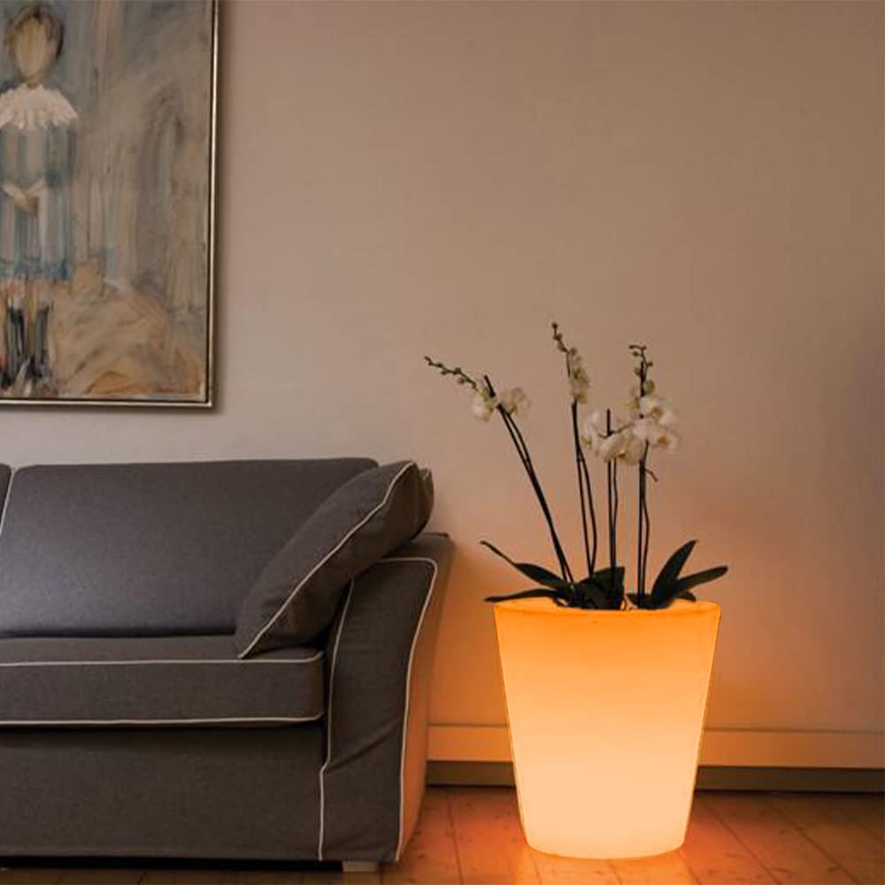 16-inch Round LED Flower Pot Outdoor - Large Rechargeable Dimmable RGB Planter Light with Remote Control | Waterproof Illuminated Plant Pot for Balcony, Porch, Yard & Garden Decor | Modern Home & Outdoor Lighting Solution