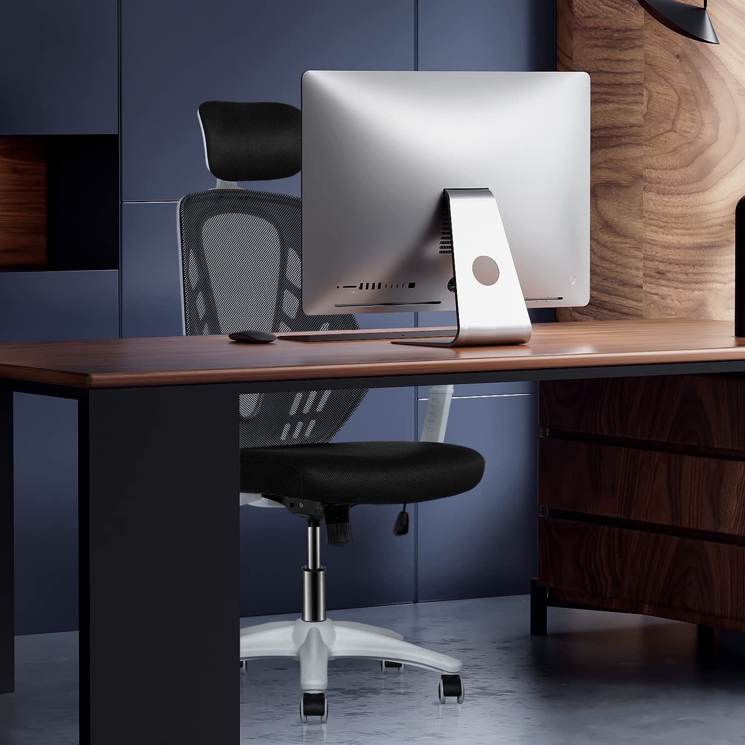 MoNiBloom Ergonomic Mesh Office Chair with Adjustable Headrest & Lumbar Support + Non-Slip Chair Mat - Perfect for Home Office, Gaming & Workspace Comfort