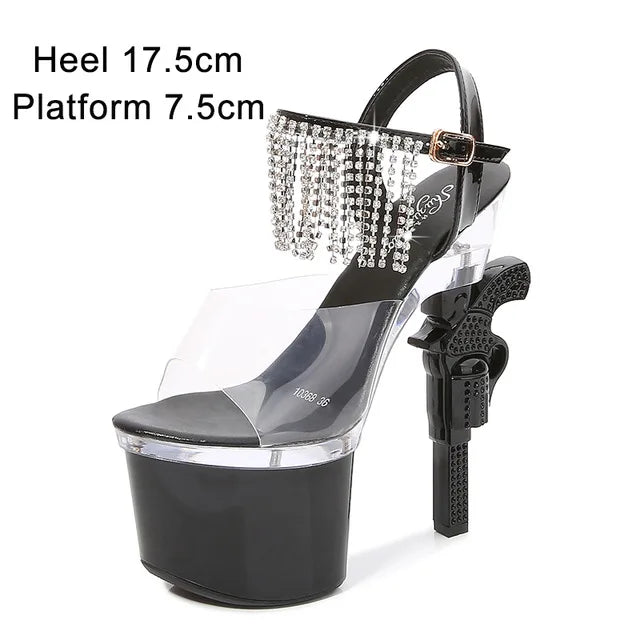 Sexy 17cm High Heel Platform Sandals for Women - Red Stiletto Wedding Shoes with Pistol Heel for Brides, Models & Evening Parties | Perfect for Prom, Runway Shows & Special Occasions