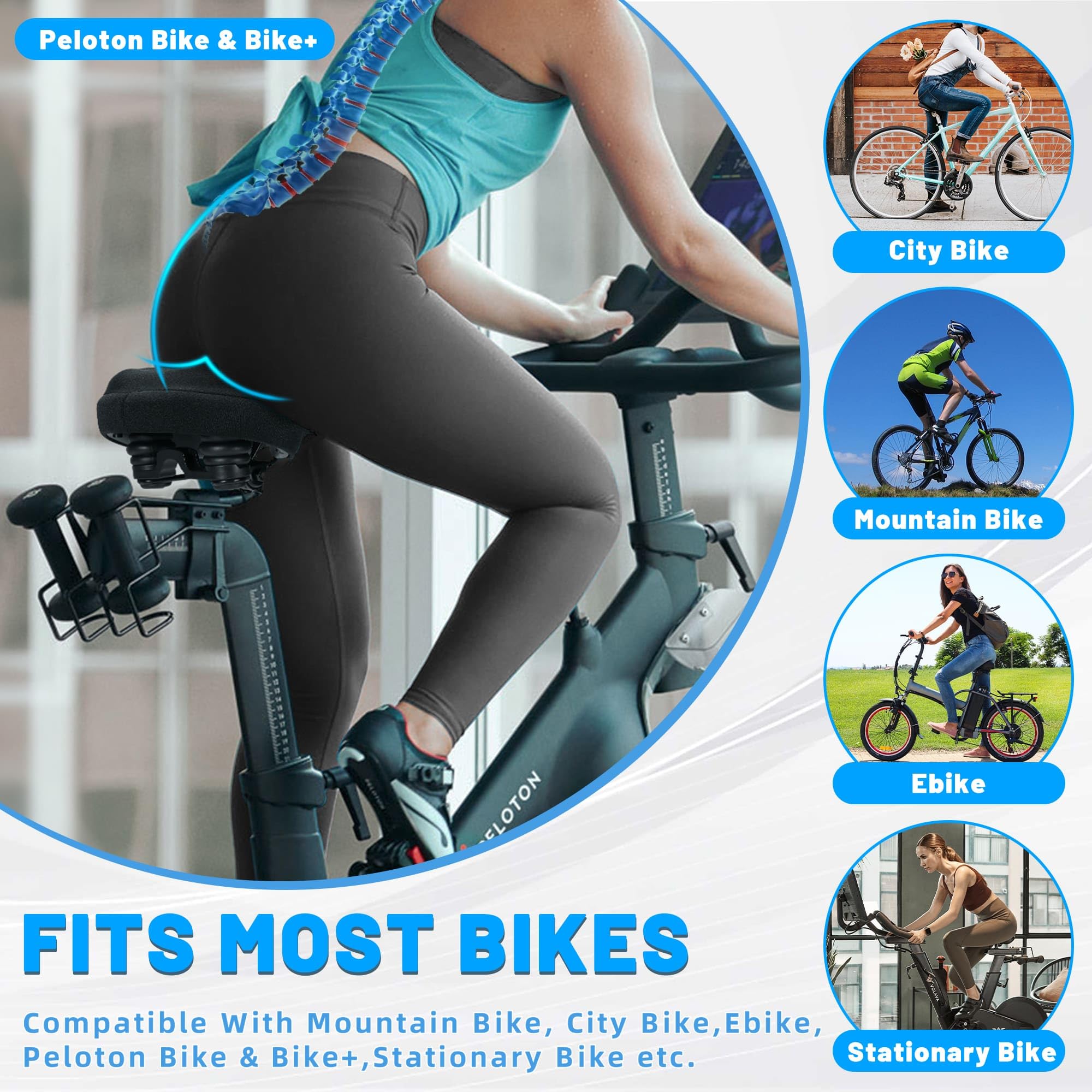 **Extra Wide Comfortable Gel Bike Seat for Men & Women - Oversized Bicycle Saddle Cushion with Soft Padding - Perfect Replacement for Peloton, Exercise, Mountain, Cruiser & City Bikes - Ideal for Long Rides & Indoor Cycling**
