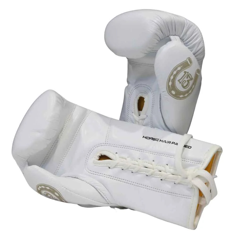 Premium Mexican Lucky 13 Boxing Gloves - White Lace-Up Training Gloves for Professional & Amateur Fighters | Ideal for Boxing Gyms, Sparring & Heavy Bag Workouts