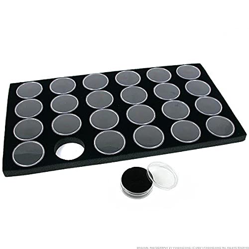 FindingKing Black Glass Top Jewelry Display Case with 24 Gem Jars - Perfect for Jewelry Store, Wedding Ring Showcase & Gift Box Presentation