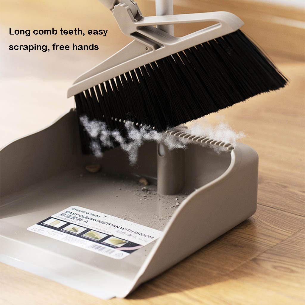 NLIAN Broom and Dustpan Set - 104cm Long Handle with 3-Layer Brush Head & Comb Teeth - Ideal for Home, Kitchen, Office & Lobby Floor Cleaning (Brown) - Perfect for Hardwood, Tile & Laminate Floors