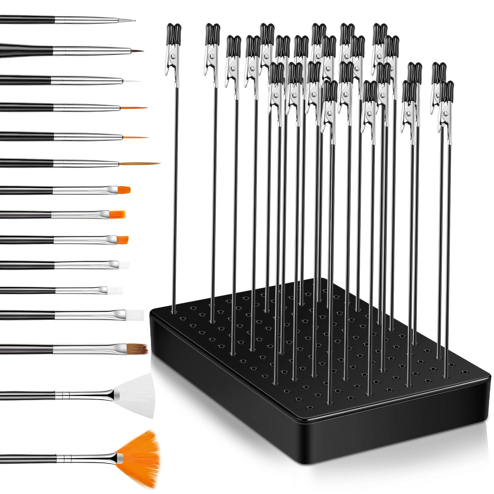 Professional Painting Stand Base Holder with 24 Alligator Clip Sticks & 15 Airbrush Cleaning Brushes - Perfect for DIY Card Making, Photo Display, Hobby Modeling & Spray Painting Projects