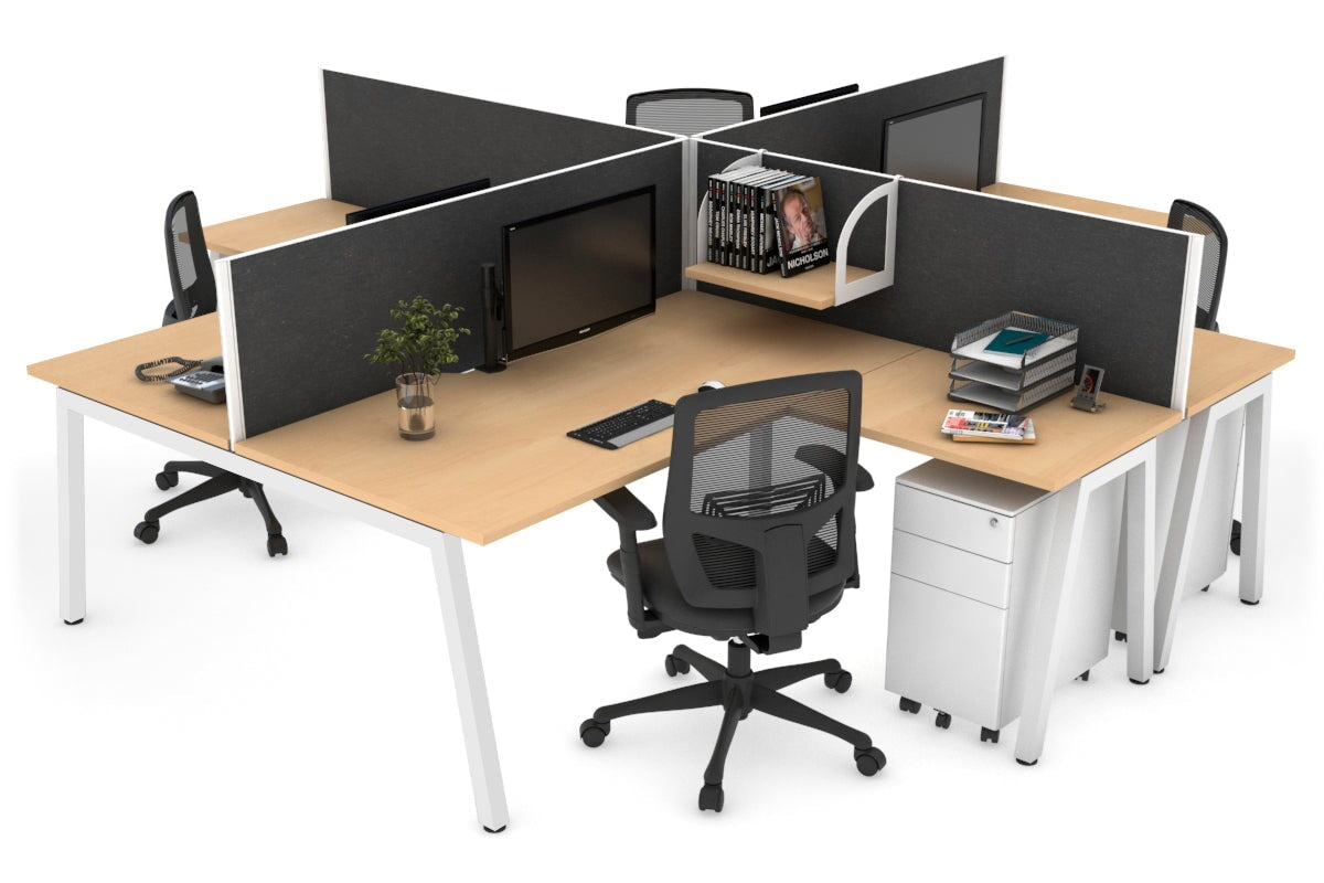 Quadro A Legs 4-Person Corner Workstation Desk - 1800L x 1800W with Cable Management Scallop for Office, Home Office & Collaborative Workspaces