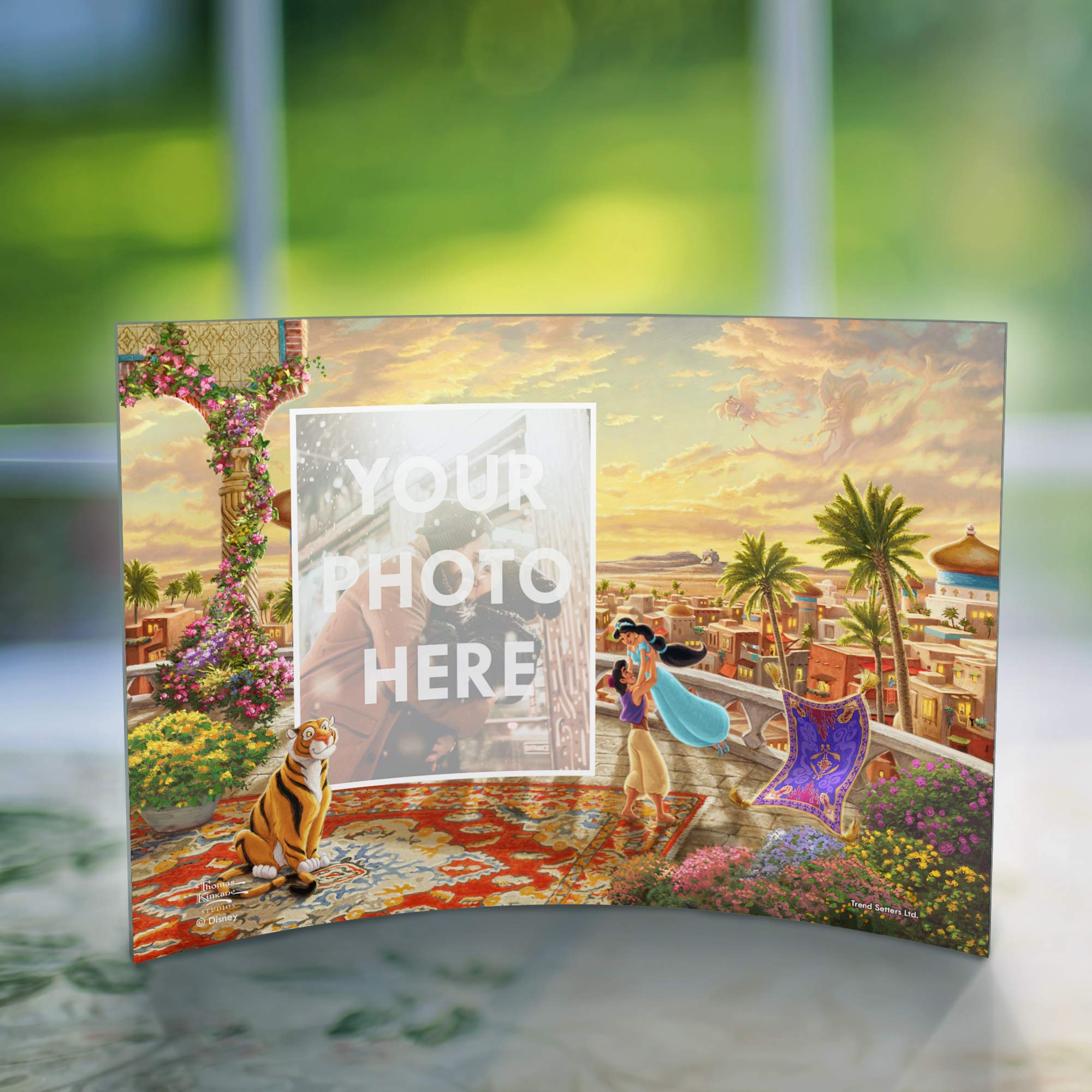 Disney Aladdin Princess Jasmine and Friends Personalized Acrylic Photo Print – 10” x 7” Curved Free Standing Décor with Light Catching Design – Perfect for Bedroom, Nursery, or Disney Fan Gift