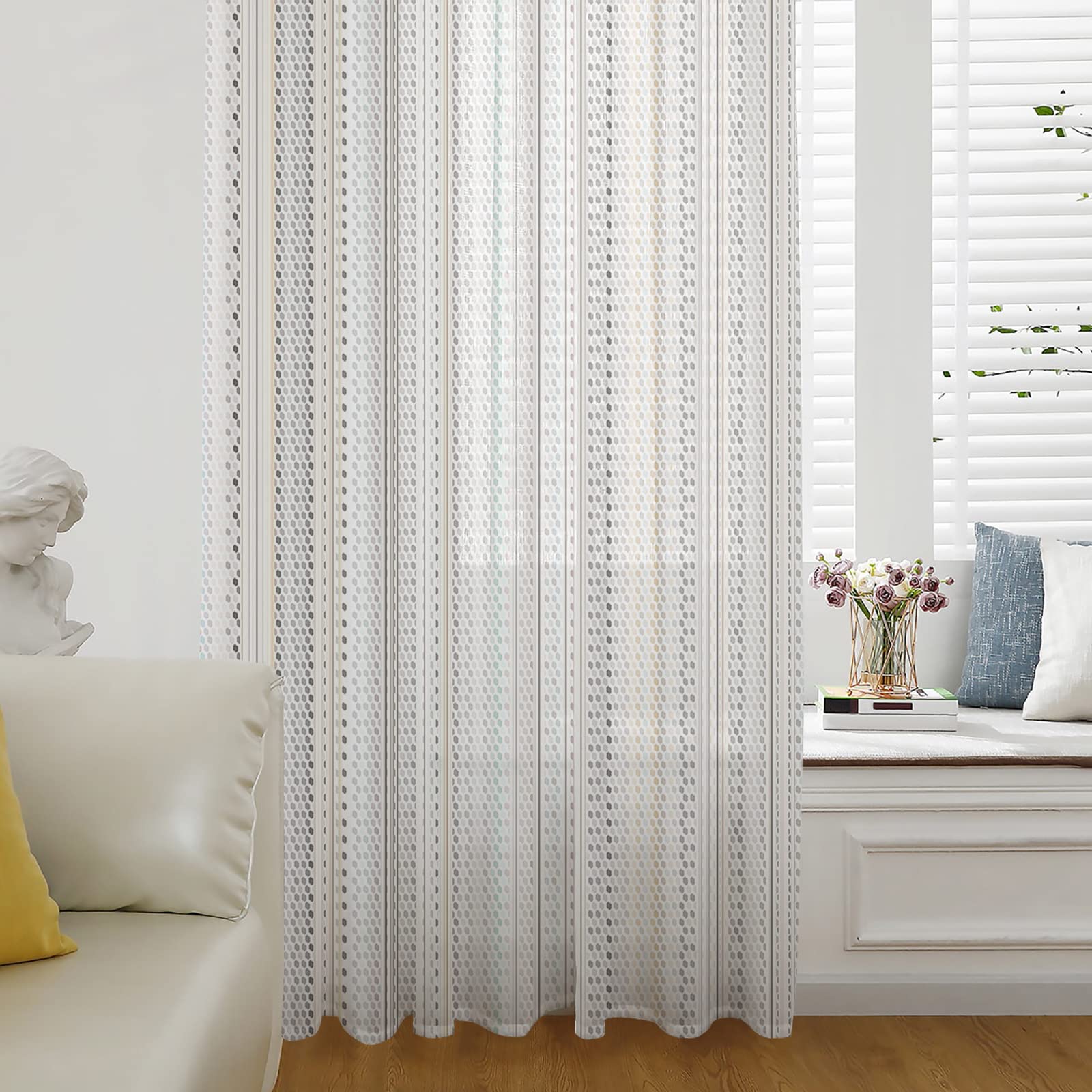 Boho Striped Semi-Sheer Curtains 84 Inches Long - Southwestern Native Tribal Pattern Voile Sheer Drapes for Living Room, Bedroom & Kitchen Windows | Light Filtering, Privacy & Stylish Home Decor