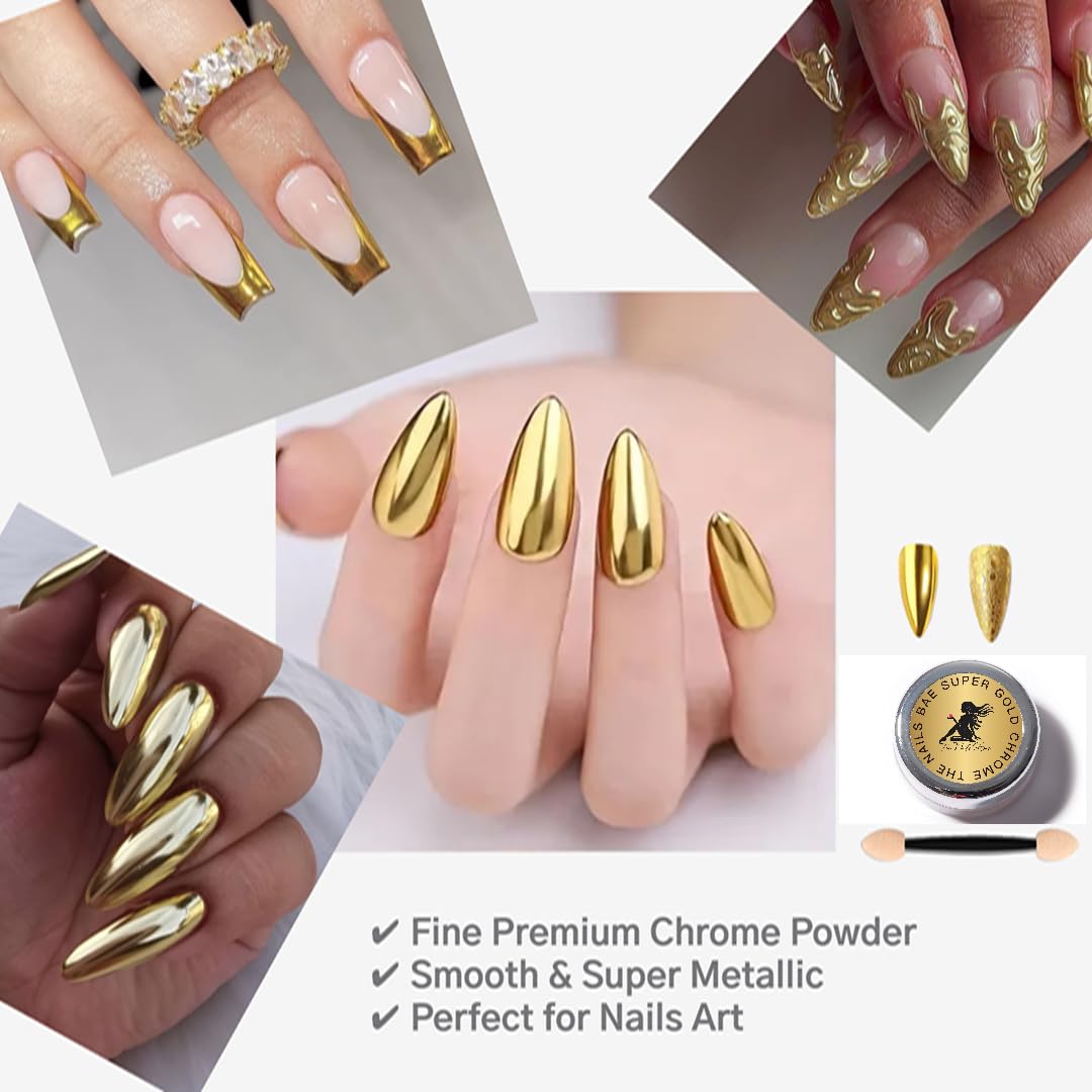 1 Gram Gold Chrome Nail Powder - Mirror Metallic Nail Art Polish for Gel Manicures | DIY Salon-Quality Chrome Nails at Home | Perfect for Parties, Weddings & Special Occasions