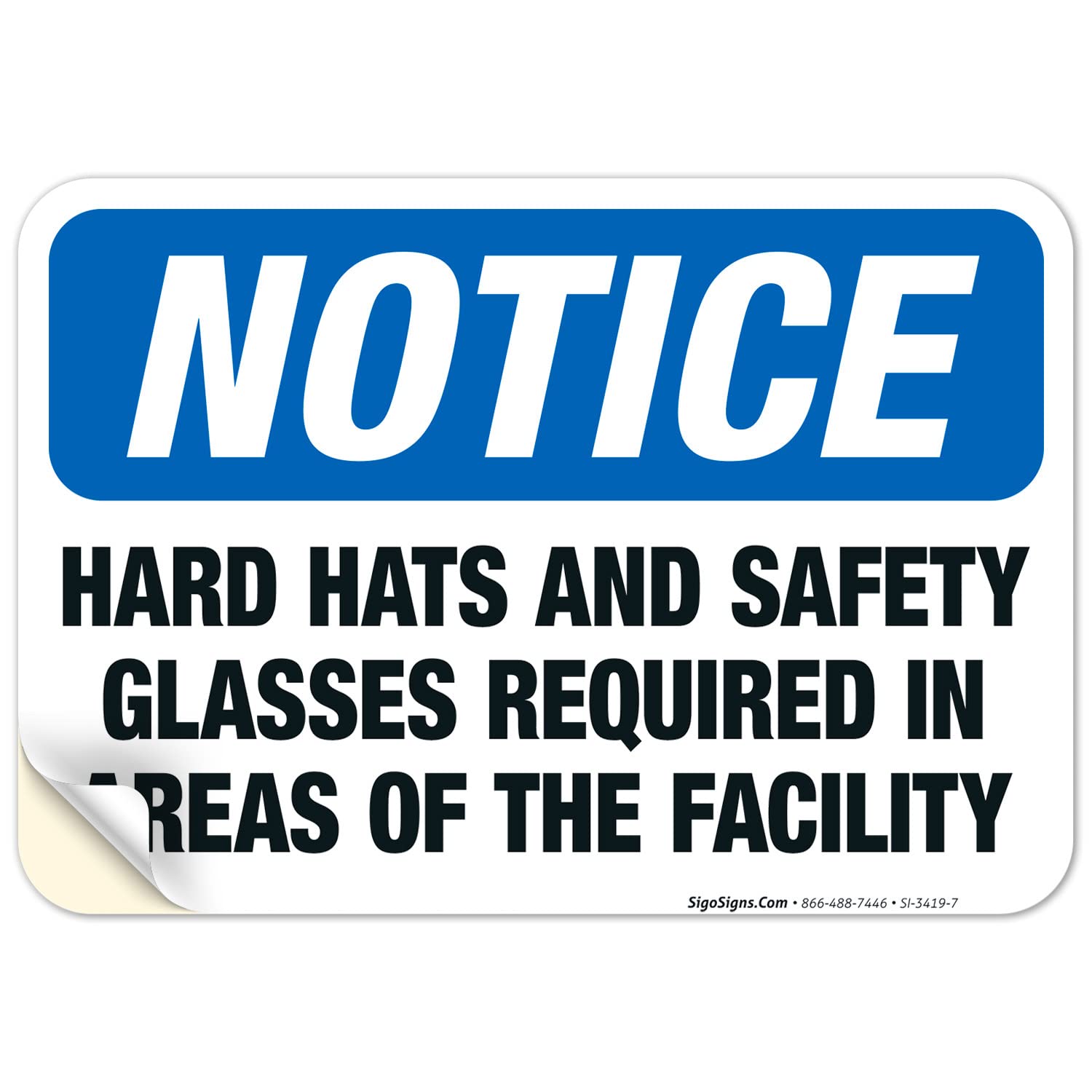 OSHA Compliant Facility Safety Signs - 10x7 Inch Hard Hat & Safety Glasses Required Vinyl Decal | Durable 4 Mil Weatherproof & UV Resistant Sticker | Made in USA | Perfect for Construction Sites, Warehouses & Industrial Areas