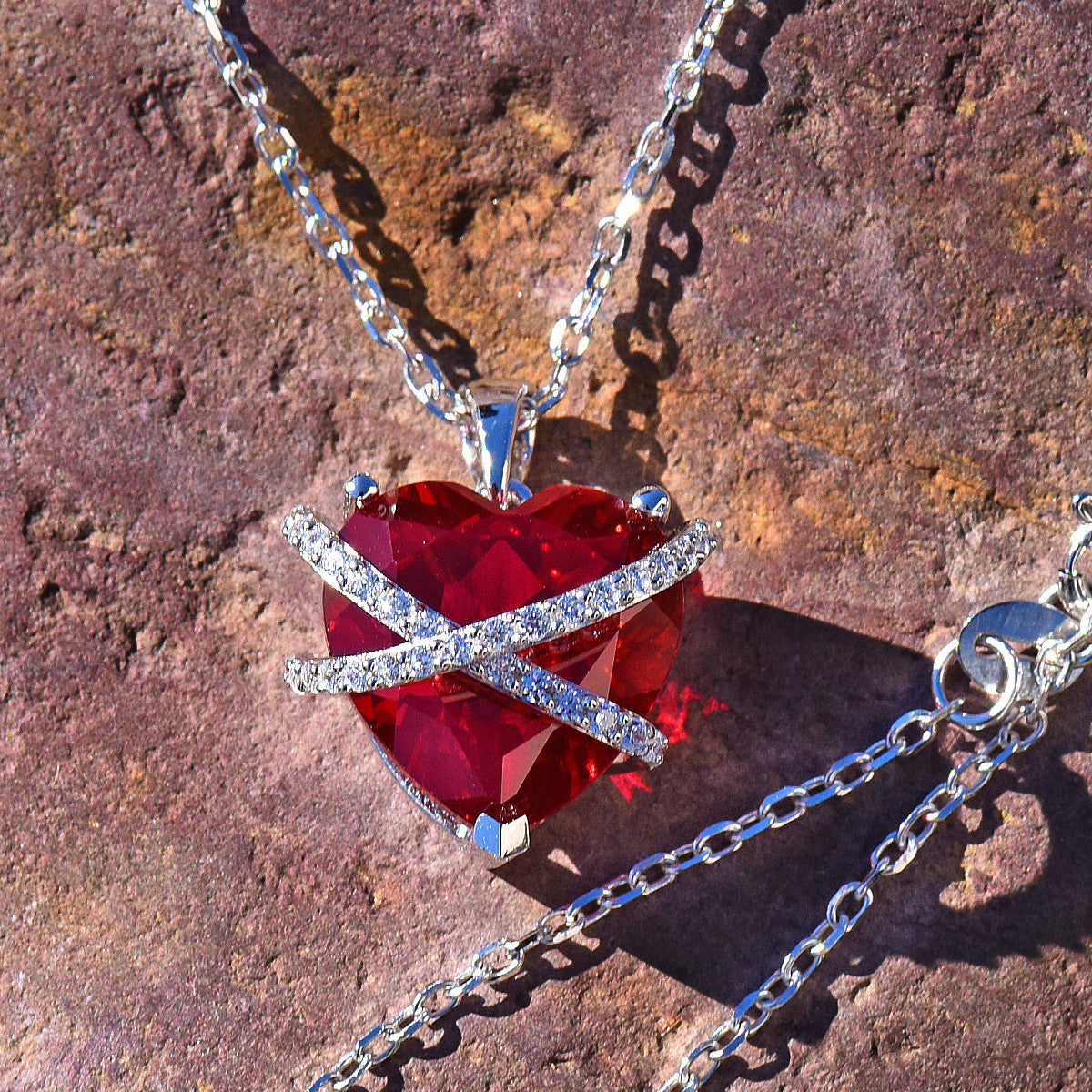 Real Silver Ruby Red Lab Diamond Heart Charm Set for Women - Perfect for Valentine's Day Gifts, Anniversary Presents & Romantic Occasions