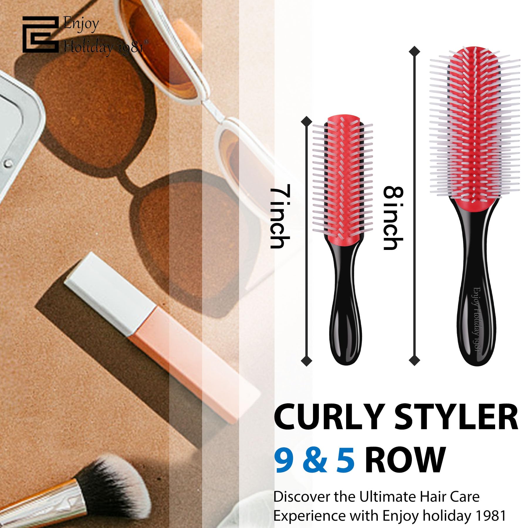 2 Pack Hair Brush for Women & Men - 9 Row & 5 Row Styling Brushes for Curly, Wet or Dry Natural Thick Hair - Detangling, Blowout Styling, Curl Defining & Travel Friendly Black Hairbrush - Perfect for Home, Salon & On-the-Go Hair Care
