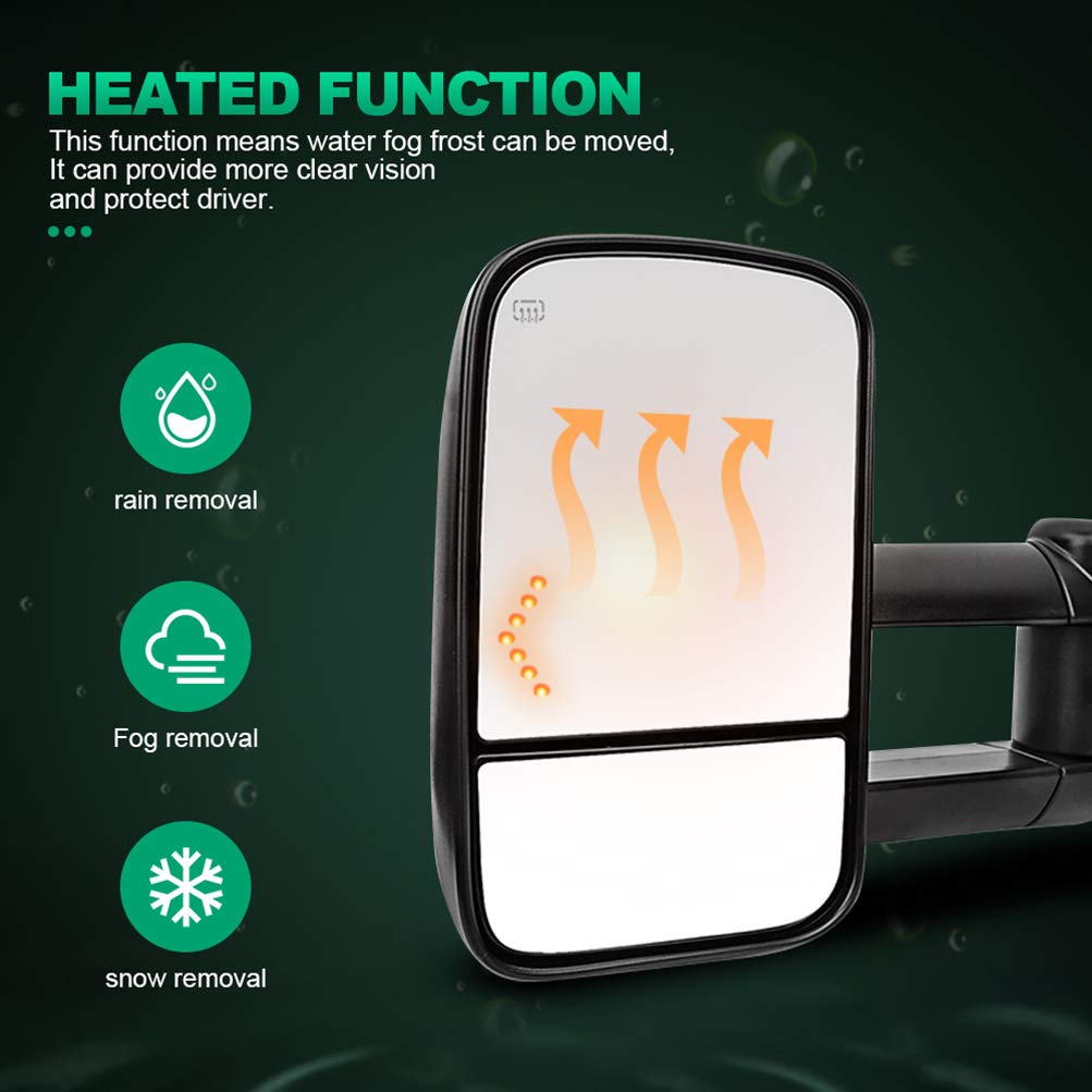 AUTOMUTO Towing Mirrors for Chevy & GMC Silverado Sierra 1500/2500/3500 (2003-2006) - Driver & Passenger Side, Heated Glass, Arrow Signal Lights, Manual Folding - Perfect for Towing Trailers, Boats & RVs