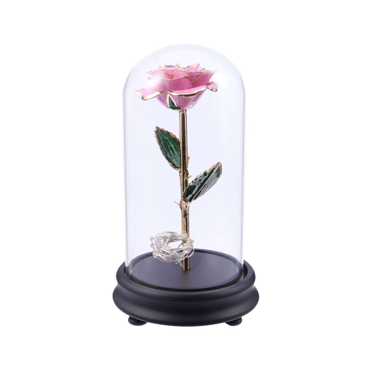 OSALADI Romantic Glass Flower LED Light - Battery Operated String Lights with Glass Dome, Desk Night Lamp for Home Decor, Wedding, Valentine's Day & Birthday Gifts - Perfect for Bedroom, Living Room & Party Decorations