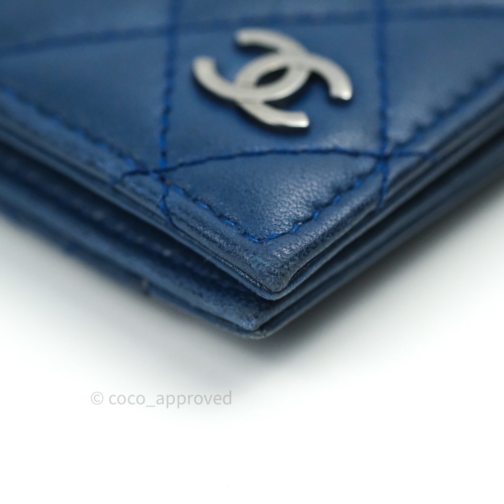 Chanel Blue Lambskin Card Holder with Silver Hardware - Luxury Compact Wallet for Everyday Use & Travel