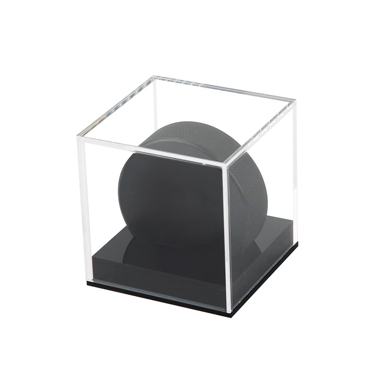 Clear Acrylic Hockey Puck Display Case with Base - Dustproof Storage Holder for Sports Collectibles & Memorabilia - Perfect for Showcasing Game-Used Pucks in Home, Office or Man Cave