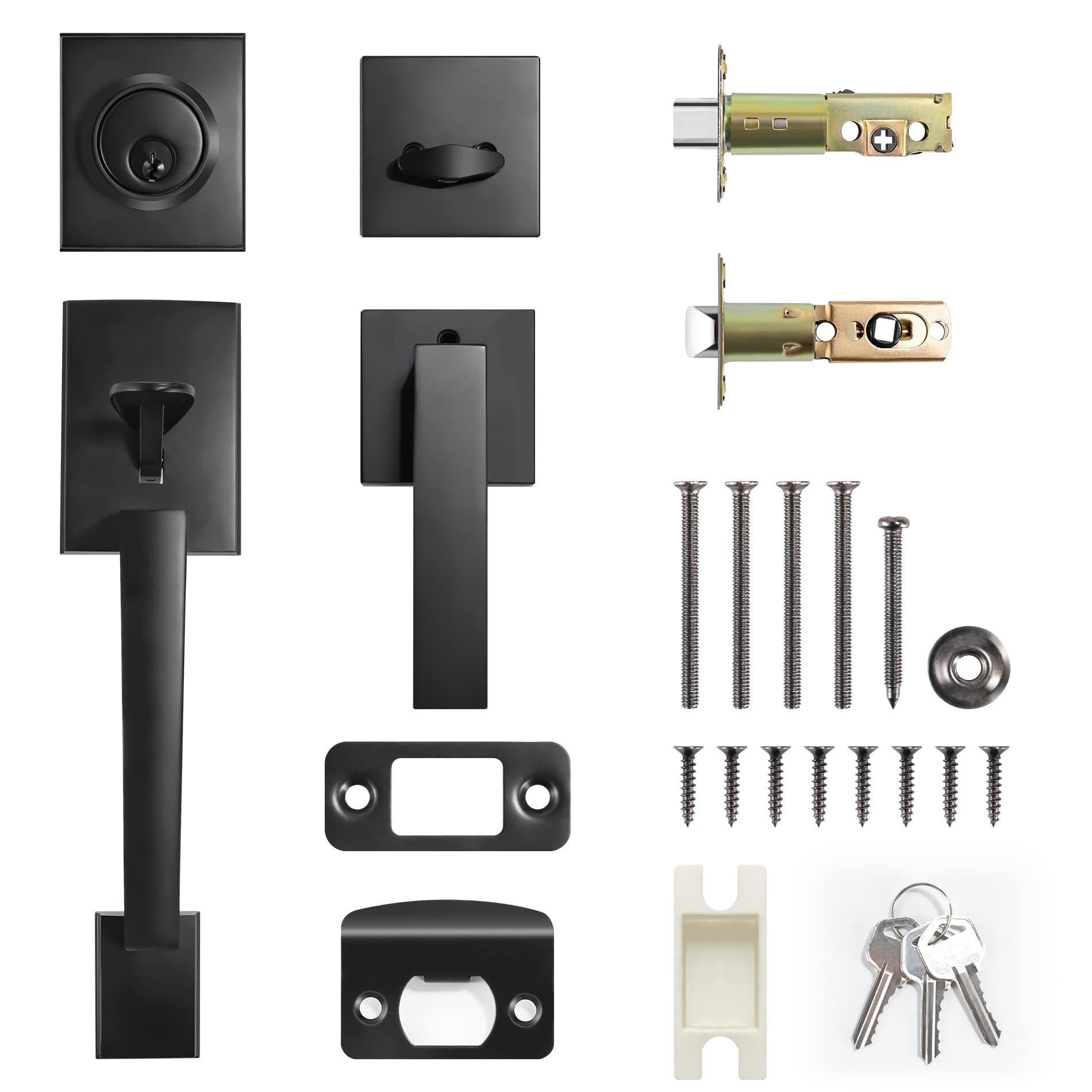 Front Door Handle with Deadbolt and Lever Set - Adjustable Entry Door Handleset, Single Cylinder Keyed Deadbolt, Reversible Door Lever in Matte Black - Perfect for Home Security, Apartments & Office Entrance Doors