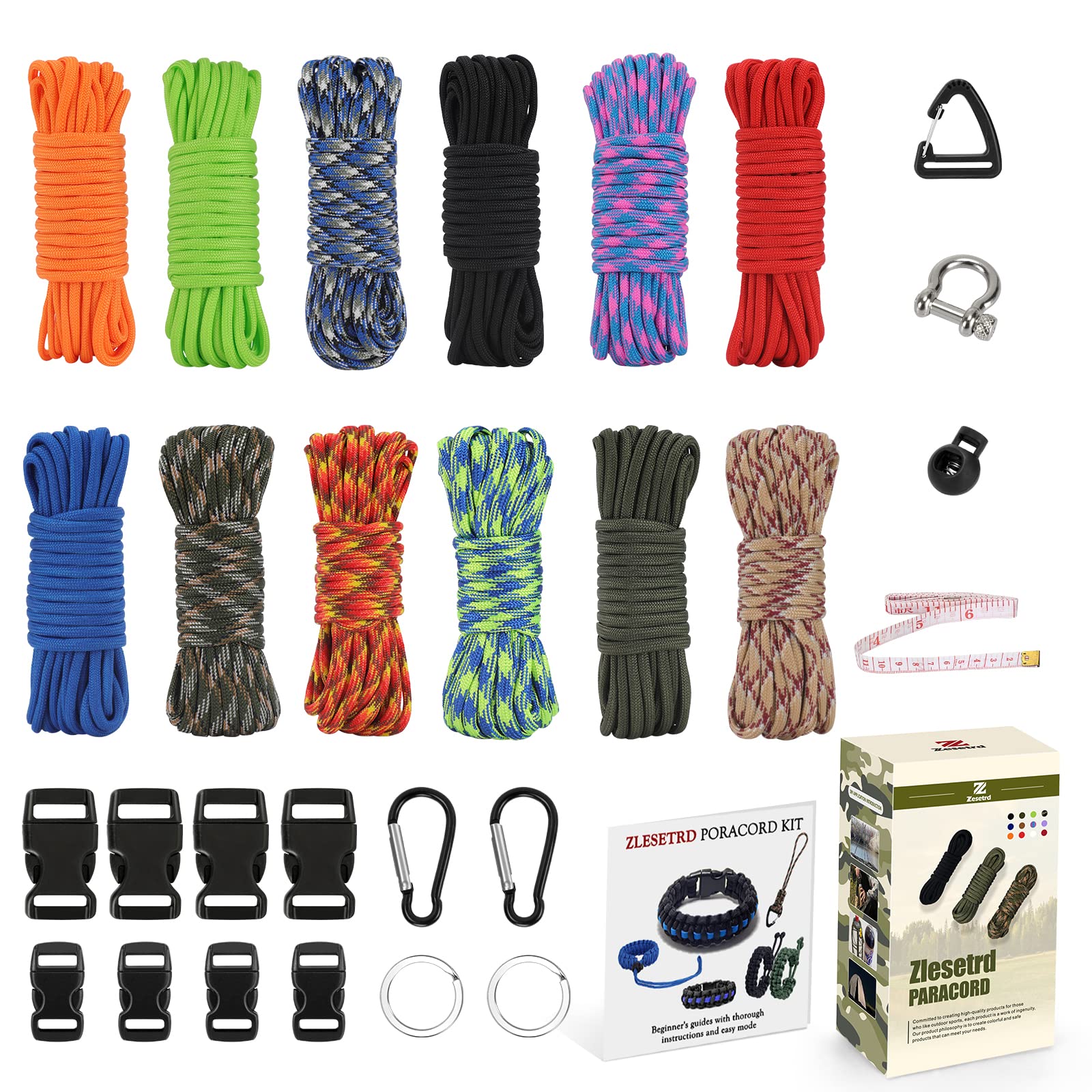 Paracord Bracelets Kit - 20ft 550 Paracord with 12 Colors for DIY Bracelets & Dog Collars | Outdoor Survival Gear