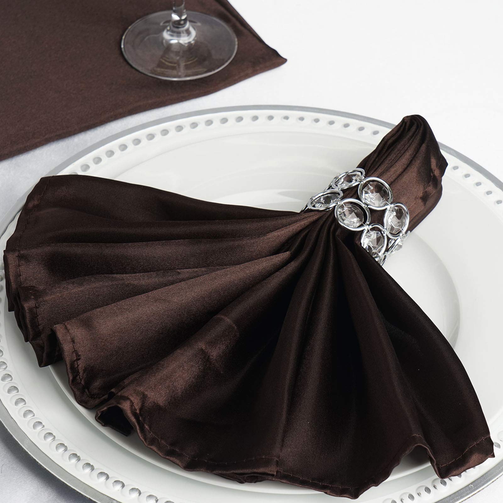 50-Pack 20-Inch Chocolate Brown Satin Dinner Napkins for Wedding, Party, Reception - Elegant Disposable Table Napkins for Restaurant, Kitchen & Home Use - Perfect for Formal Dining, Holiday Gatherings & Special Occasions