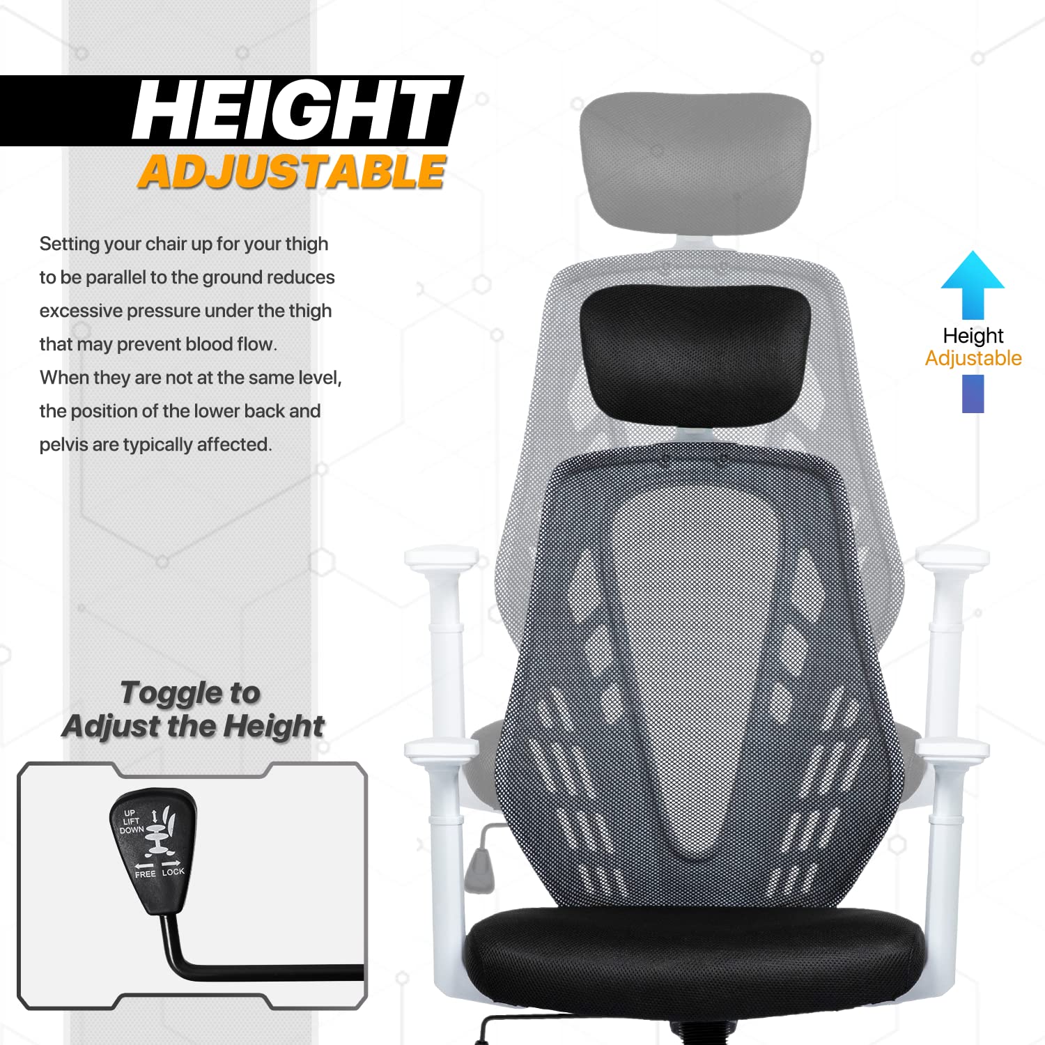 MoNiBloom Ergonomic Mesh Office Chair with Adjustable Headrest & Lumbar Support + Non-Slip Chair Mat - Perfect for Home Office, Gaming & Workspace Comfort